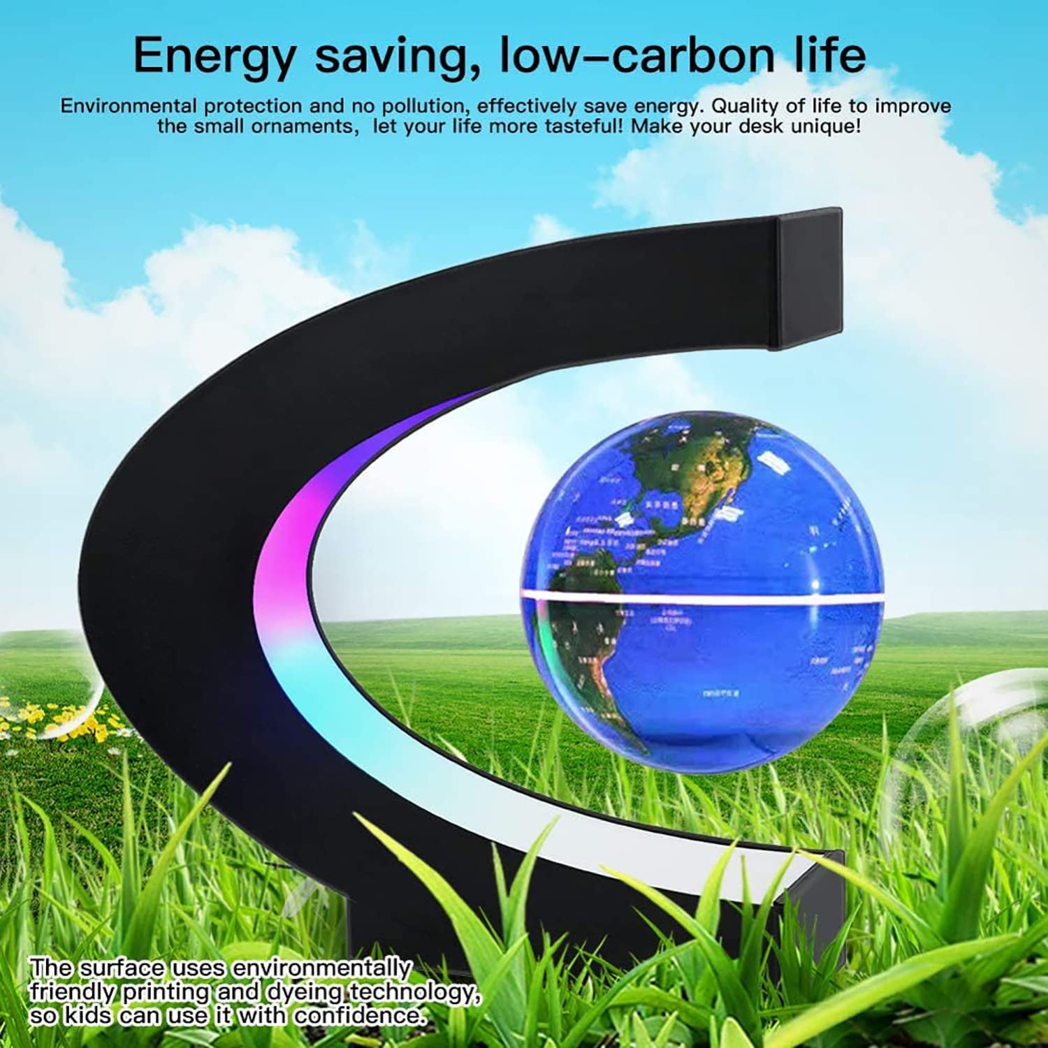 Magnetic Levitation Globe with LED Light, Cool Gadgets Floating Lamp Globe Decor, Cool Gifts for Men/Father/Husband/Boyfriend/Boss, Great Technology Graduation Gifts Valentine'S Day Gift (Blue)