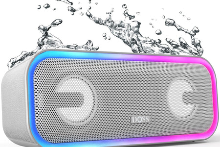 Soundbox Pro+ Bluetooth Speaker, Immersive 24W Stereo Sound with Booming Bass, IPX6 Waterproof, 15H Playtime, Mixed Colors Lights, Wireless for Backyard, Hiking, Garage, Party-Grey