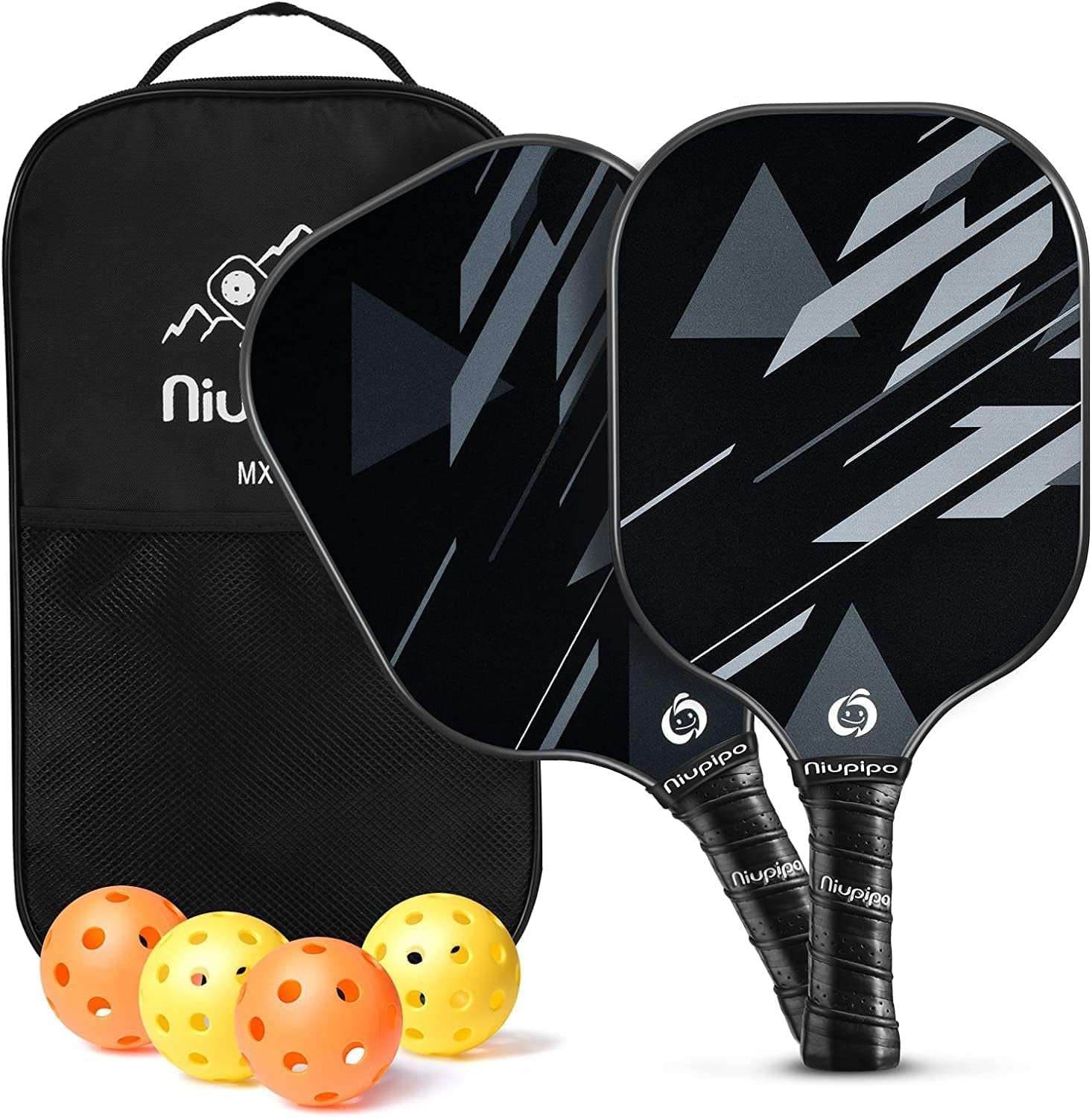 Pickleball Paddles, Lightweight Pickleball Rackets W/Fiberglass Surface, Pickleball Set with 4 Pickleball Balls and 1 Bag